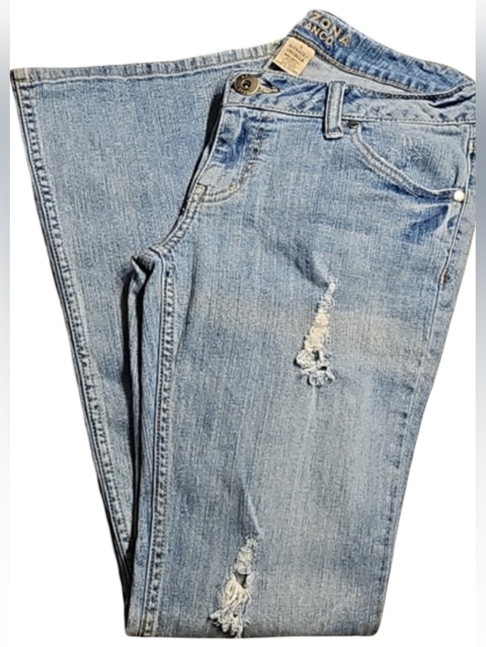 VTG Y2K Arizona Jean Co Distressed Low Rise Flare Jeans Lt Wash Size 5